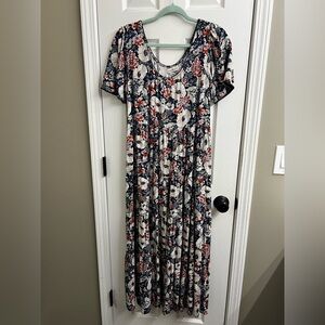 NATURAL LIFE Blue Floral Tiered Maxi Dress Sz Med